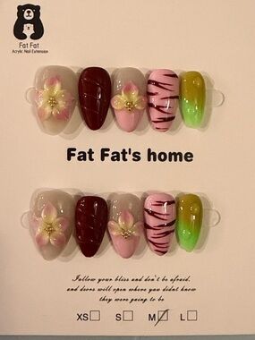 Handmade acrylic press on nails with 3D flowers and animal print designs